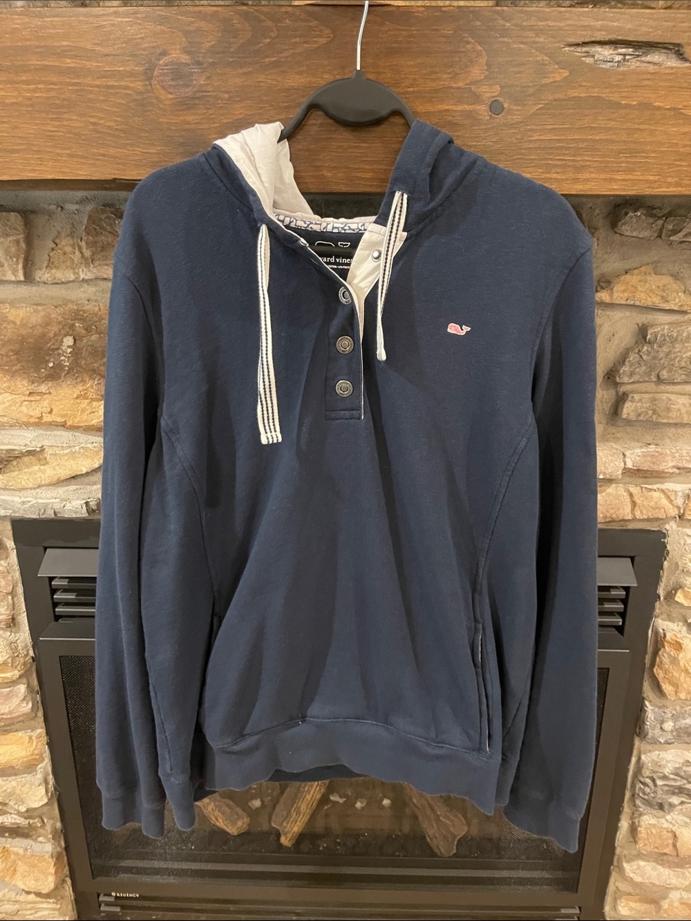 Vineyard Vines Navy Pullover Hoodie with White Lining & Drawstrings
